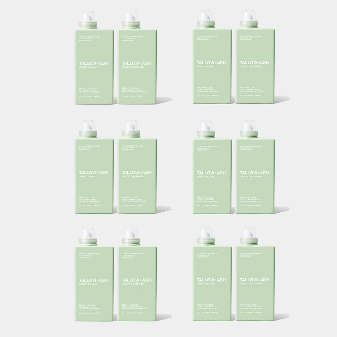Tallow & Ash - Laundry Shampoo and Conditioner - 12 Bottles of Fresh Pistachio